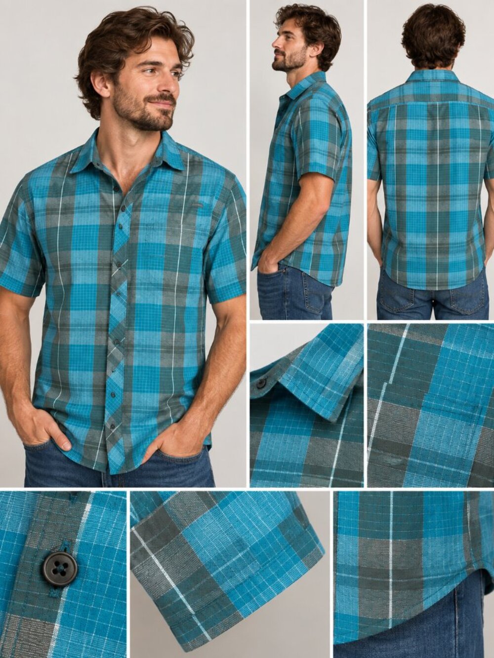 Eddie Bauer Men’s Travex Short Sleeve Plaid Shirt – Size TL Tall – Blue/Gray